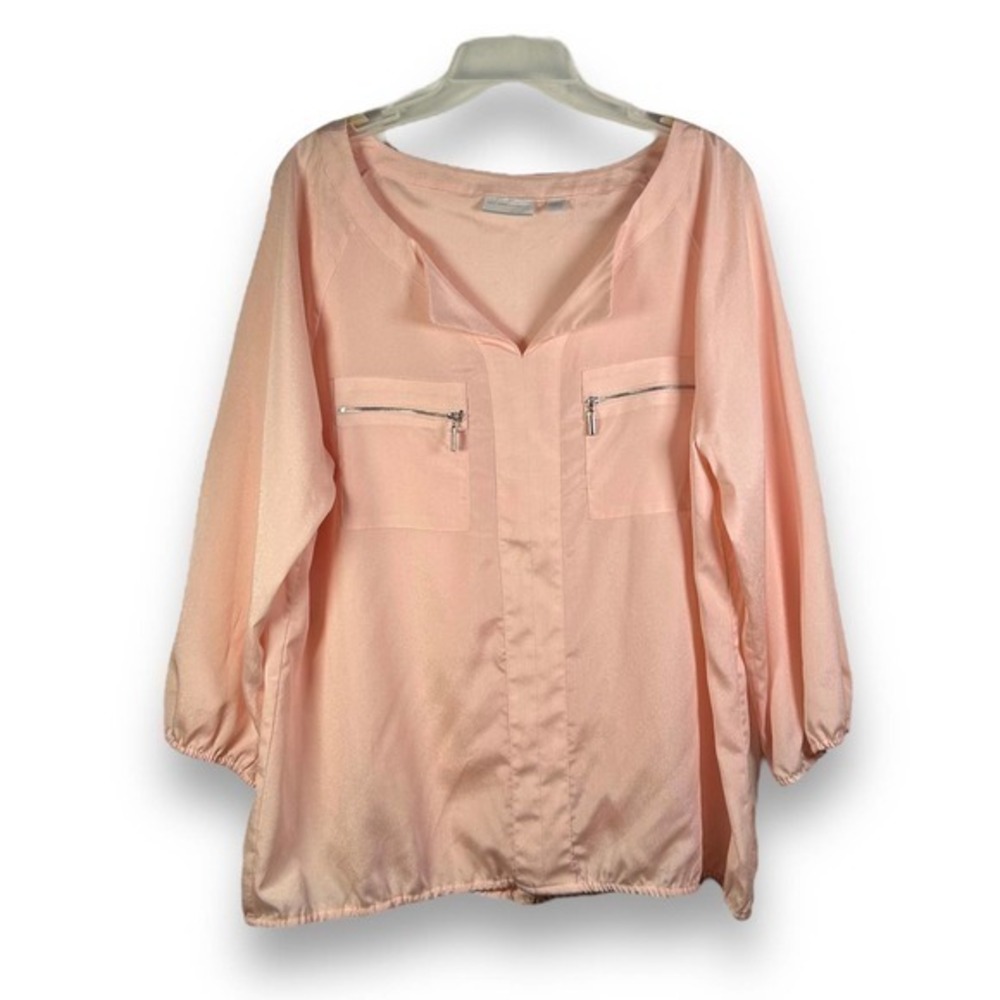 New York & Company Minimalist Pink Pocket Top Size XL - "Lessie"